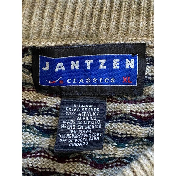 Vintage Jantzen Classics Size XL Men's Geometric Pattern Crewneck Sweater, 90s - Picture 3 of 9